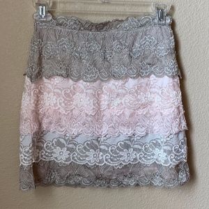 scalloped lace mini skirt